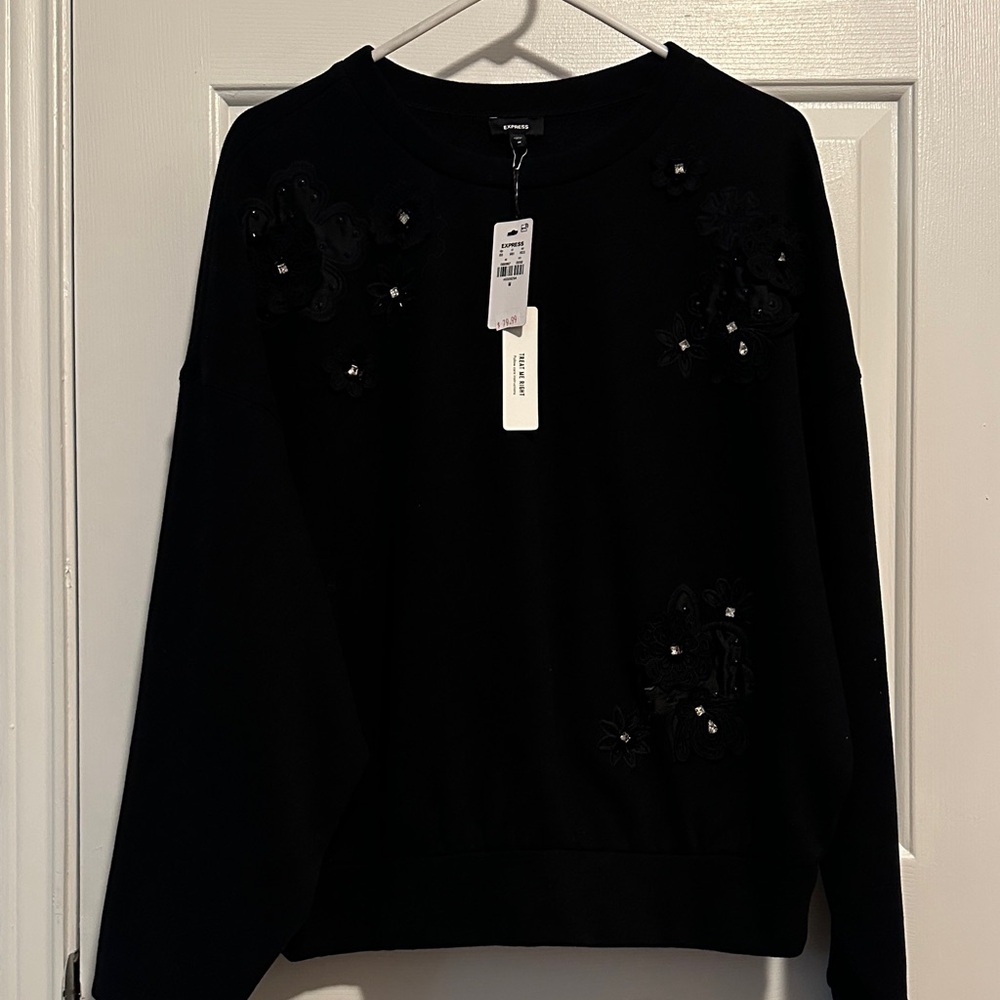 Express Black Embellished Crewneck Sweatshirt Top
